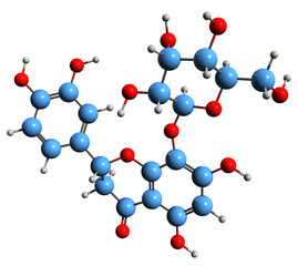  3D image of Orientin skeletal formula - molecular chemical structure of Lutexin isolated on white background
