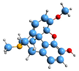  3D image of Oripavine skeletal formula - molecular chemical structure of 3-O-desmethylthebaine isolated on white background
