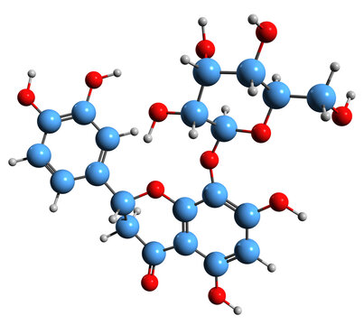  3D image of Orientin skeletal formula - molecular chemical structure of Lutexin isolated on white background
