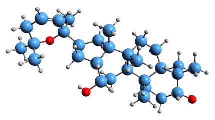  3D image of Panaxadiol skeletal formula - molecular chemical structure of triterpenoid saponin isolated on white background