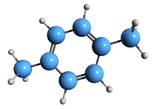  3D image of Xylene skeletal formula - molecular chemical structure of xylol isolated on white background
