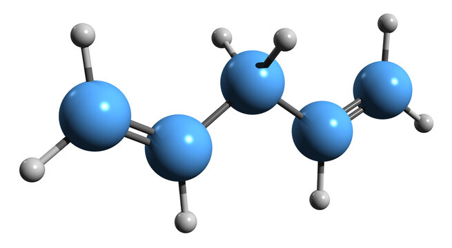  3D image of Piperylene skeletal formula - molecular chemical structure of Pentadiene isolated on white background