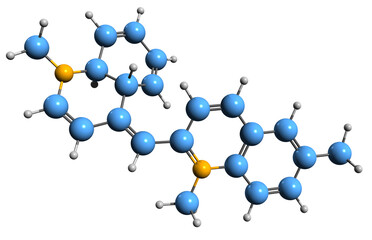  3D image of Pinaverdol skeletal formula - molecular chemical structure of  optical sensitizer sensitol green isolated on white background
