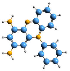  3D image of Pinacryptol green skeletal formula - molecular chemical structure of azine dye isolated on white background