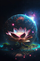 Gigantic Powerful Spiritual Lotus Flower in Space - obrazy, fototapety, plakaty