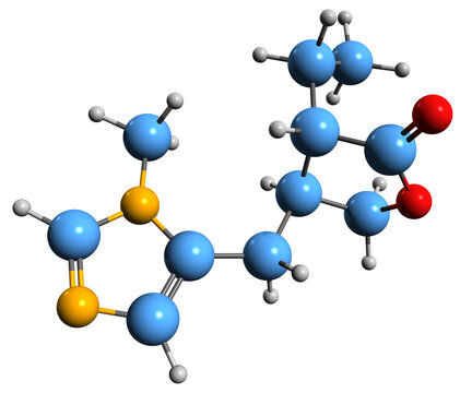  3D image of Pilocarpine skeletal formula - molecular chemical structure of eye  medication isolated on white background
