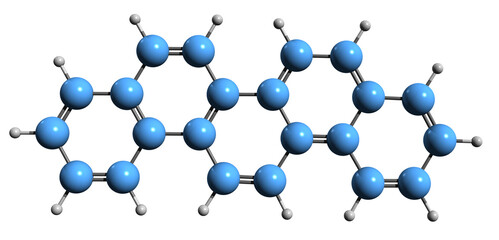  3D image of Picene skeletal formula - molecular chemical structure of Benzchrysene isolated on white background
