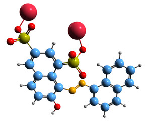  3D image of Ponceau 6R skeletal formula - molecular chemical structure of Crystal ponceau 6R isolated on white background
