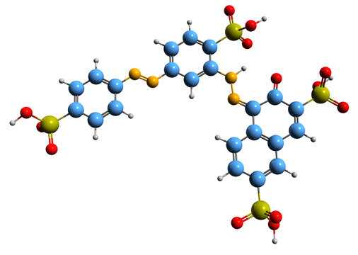  3D image of Ponceau S skeletal formula - molecular chemical structure of Acid red 112 isolated on white background
