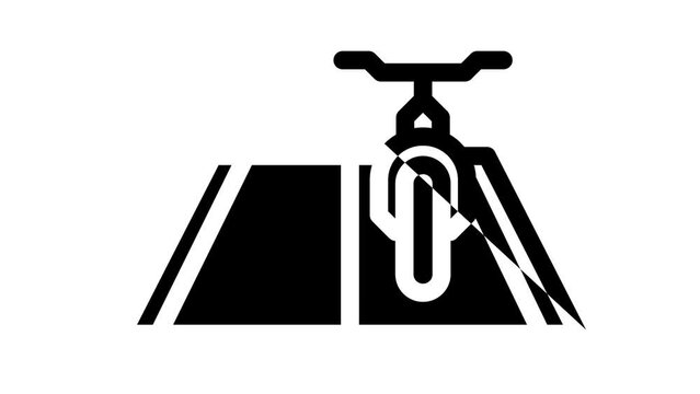 road riding on bicycle line icon animation