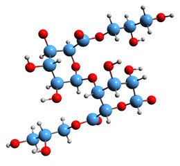  3D image of Propylene glycol alginate skeletal formula - molecular chemical structure of Propane diol alginate isolated on white background
