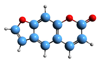 Obraz premium 3D image of Psoralen skeletal formula - molecular chemical structure of furanocoumarin isolated on white background 