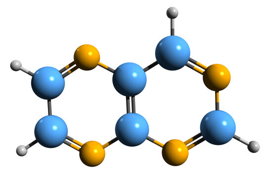  3D image of Pteridine skeletal formula - molecular chemical structure of  aromatic chemical compound isolated on white background