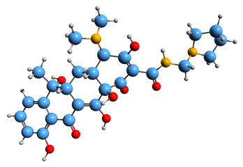  3D image of Rolitetracycline skeletal formula - molecular chemical structure of  tetracycline antibiotic isolated on white background
