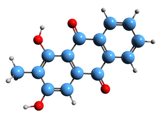  3D image of Rubiadin skeletal formula - molecular chemical structure of  Morinda citrifolia phytochemical isolated on white background
