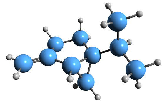  3D image of Sabinene skeletal formula - molecular chemical structure of natural bicyclic monoterpene isolated on white background