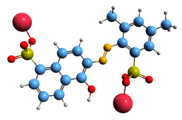  3D image of Scarlet GN skeletal formula - molecular chemical structure of red azo dye isolated on white background

