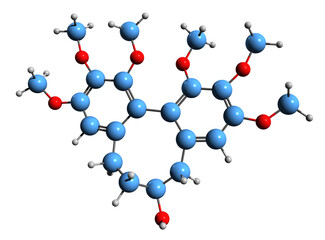  3D image of skizandrin skeletal formula - molecular chemical structure of lignan from lemongrass isolated on white background
