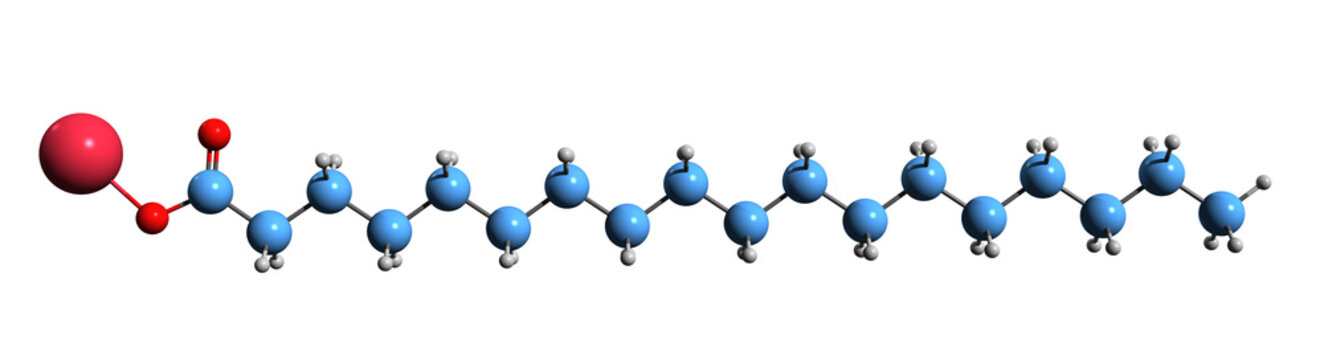  3D image of Sodium stearate skeletal formula - molecular chemical structure Sodium octadecanoate isolated on white background
