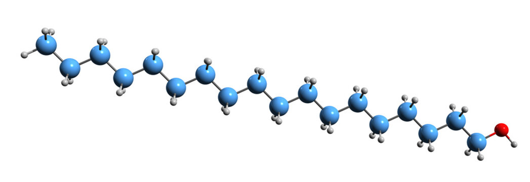  3D image of Stearyl alcohol skeletal formula - molecular chemical structure of 1-octadecanol isolated on white background
