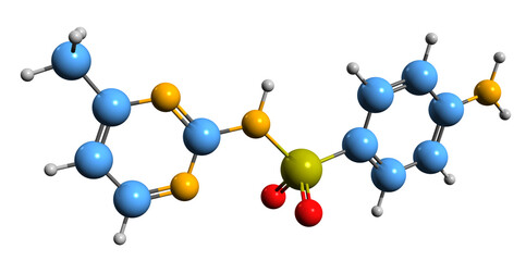  3D image of Sulfamerazine skeletal formula - molecular chemical structure of sulfonamide isolated on white background
