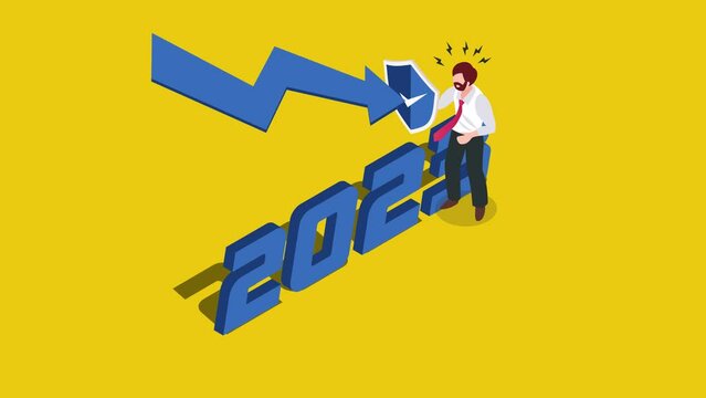 Businessman protect himself from declining arrow