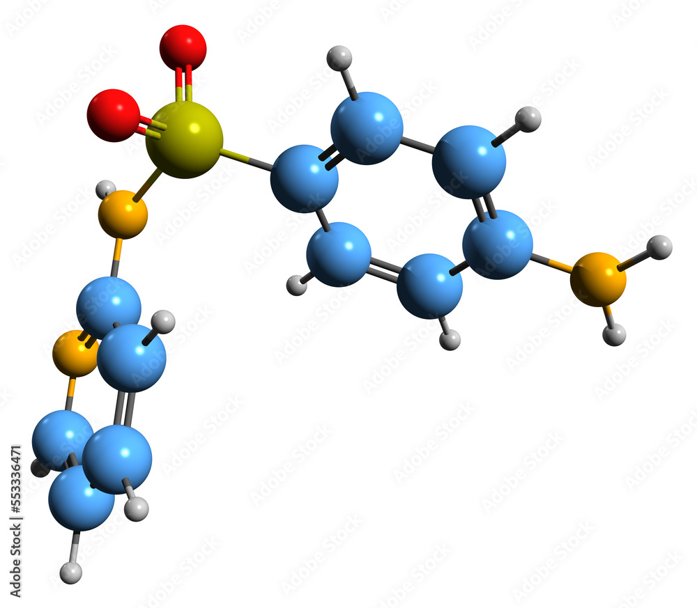 Poster 3d image of sulfapyridine skeletal formula - molecular chemical structure of sulfonamide isolated on