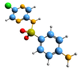  3D image of Sulfachloropyrazine skeletal formula - molecular chemical structure of sulfonamide isolated on white background
