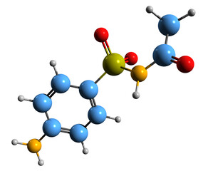 Obraz premium 3D image of Sulfacetamide skeletal formula - molecular chemical structure of sulfonamide isolated on white background 