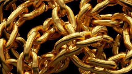 3d render, abstract background with tangled golden chains, shiny metallic texture, unique wallpaper
