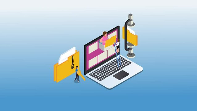 Group of businesswoman search file on computer
