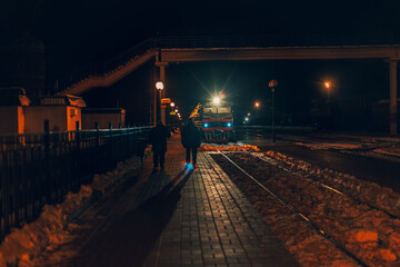 train station platform at night in winter