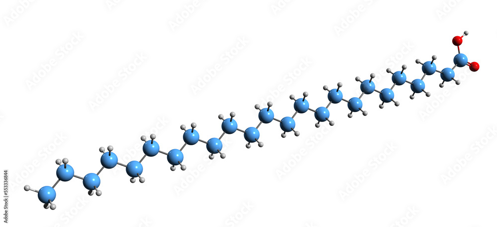 Poster 3d image of lignoceric acid skeletal formula - molecular chemical structure of tetracosanoic acid is