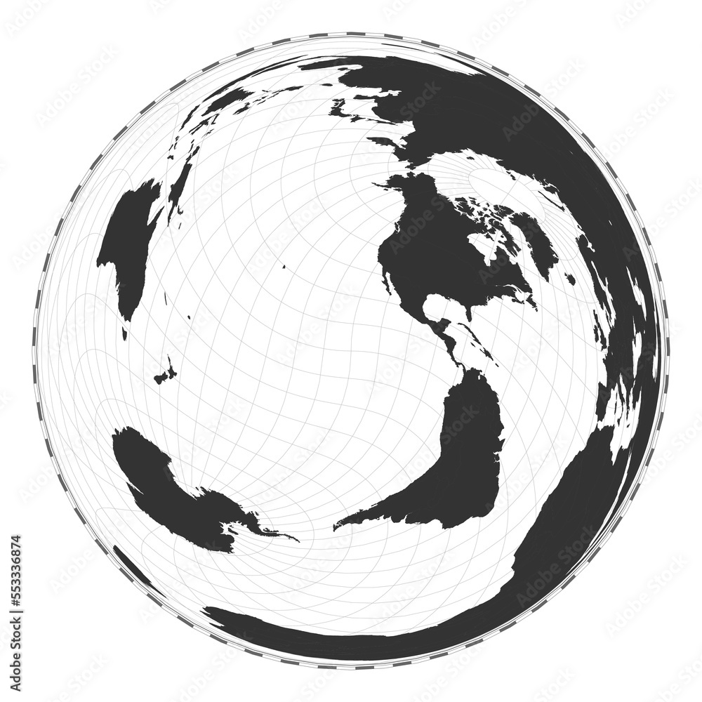 Poster vector world map in wiechel projection, featuring a geographical map with latitude and longitude lin