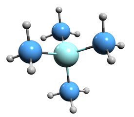  3D image of Tetramethylsilane skeletal formula - molecular chemical structure of  organosilicon compound isolated on white background