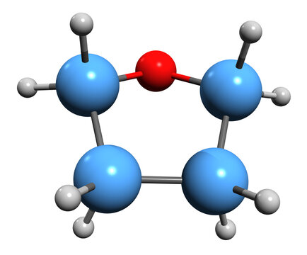  3D image of Tetrahydrofuran skeletal formula - molecular chemical structure of Epoxybutane isolated on white background