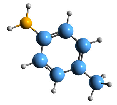  3D image of Toluidine skeletal formula - molecular chemical structure of p-methylaniline isolated on white background