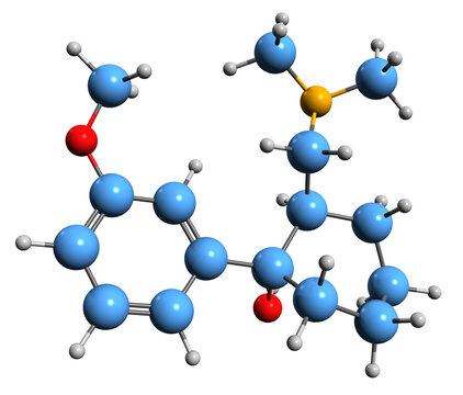  3D image of Tramadol skeletal formula - molecular chemical structure of  opioid pain medication isolated on white background