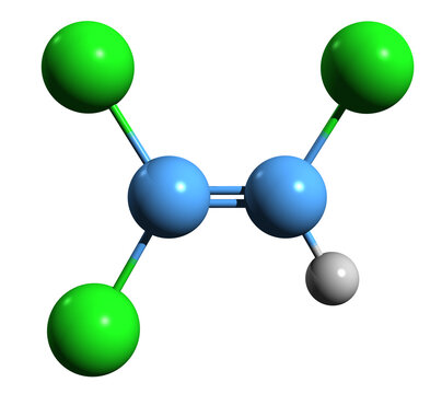  3D image of Trichloroethylene skeletal formula - molecular chemical structure of Acetylene Trichloride isolated on white background