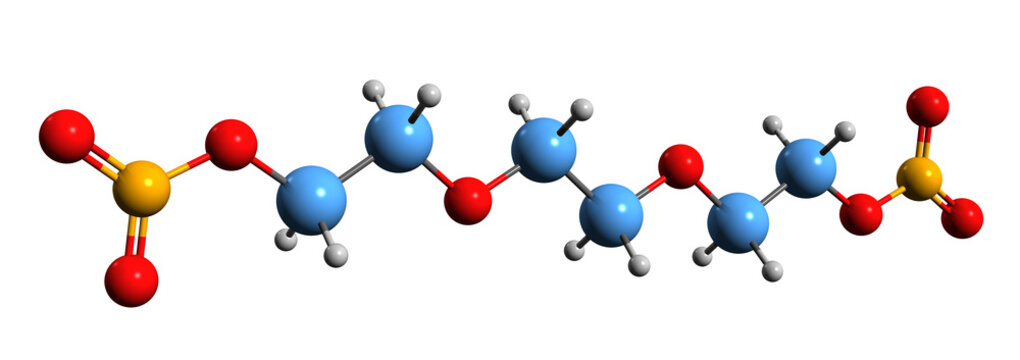 3D image of Triethylene glycol dinitrate skeletal formula - molecular chemical structure of energetic plasticizer TEGDN isolated on white background