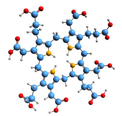 3D image of Uroporphyrinogen I skeletal formula - molecular chemical structure of metabolic intermediate isolated on white background