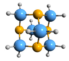 Obraz premium 3D image of Hexamethylenetetramine skeletal formula - molecular chemical structure of Hexamine isolated on white background 