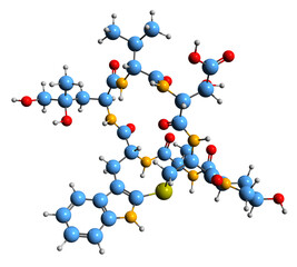  3D image of fallacidine skeletal formula - molecular chemical structure of mycotoxin isolated on white background
