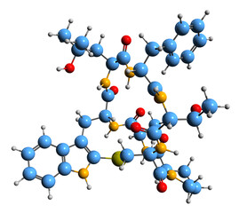  3D image of Phallin B skeletal formula - molecular chemical structure of mycotoxin isolated on white background
