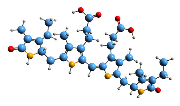  3D image of Urobilin skeletal formula - molecular chemical structure of Urochrome isolated on white background
