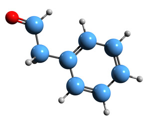  3D image of Phenylacetaldehyde skeletal formula - molecular chemical structure of phytochemical isolated on white background
