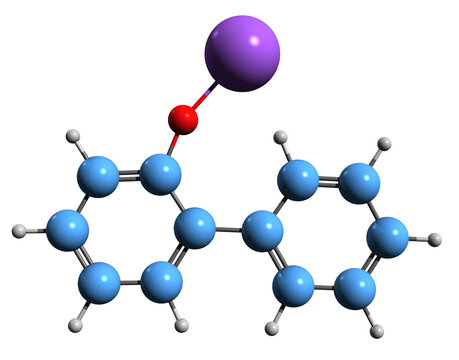  3D image of Sodium orthophenyl phenol skeletal formula - molecular chemical structure of o-Phenylphenol sodium isolated on white background
