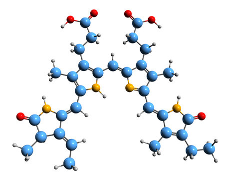  3D image of Phycoviolobilin skeletal formula - molecular chemical structure of plant pigment isolated on white background