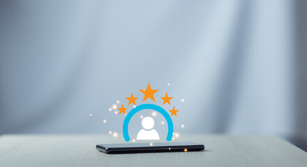 Customer Service and Satisfaction Concept happy smiley face icon to give satisfaction to service The ratings are very impressive.