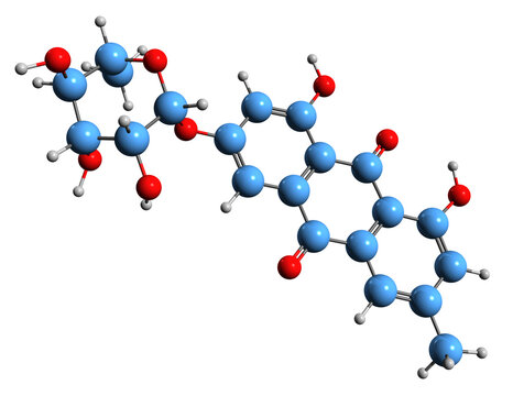  3D image of Frangulin A skeletal formula - molecular chemical structure of  anthraquinone phytochemical isolated on white background
